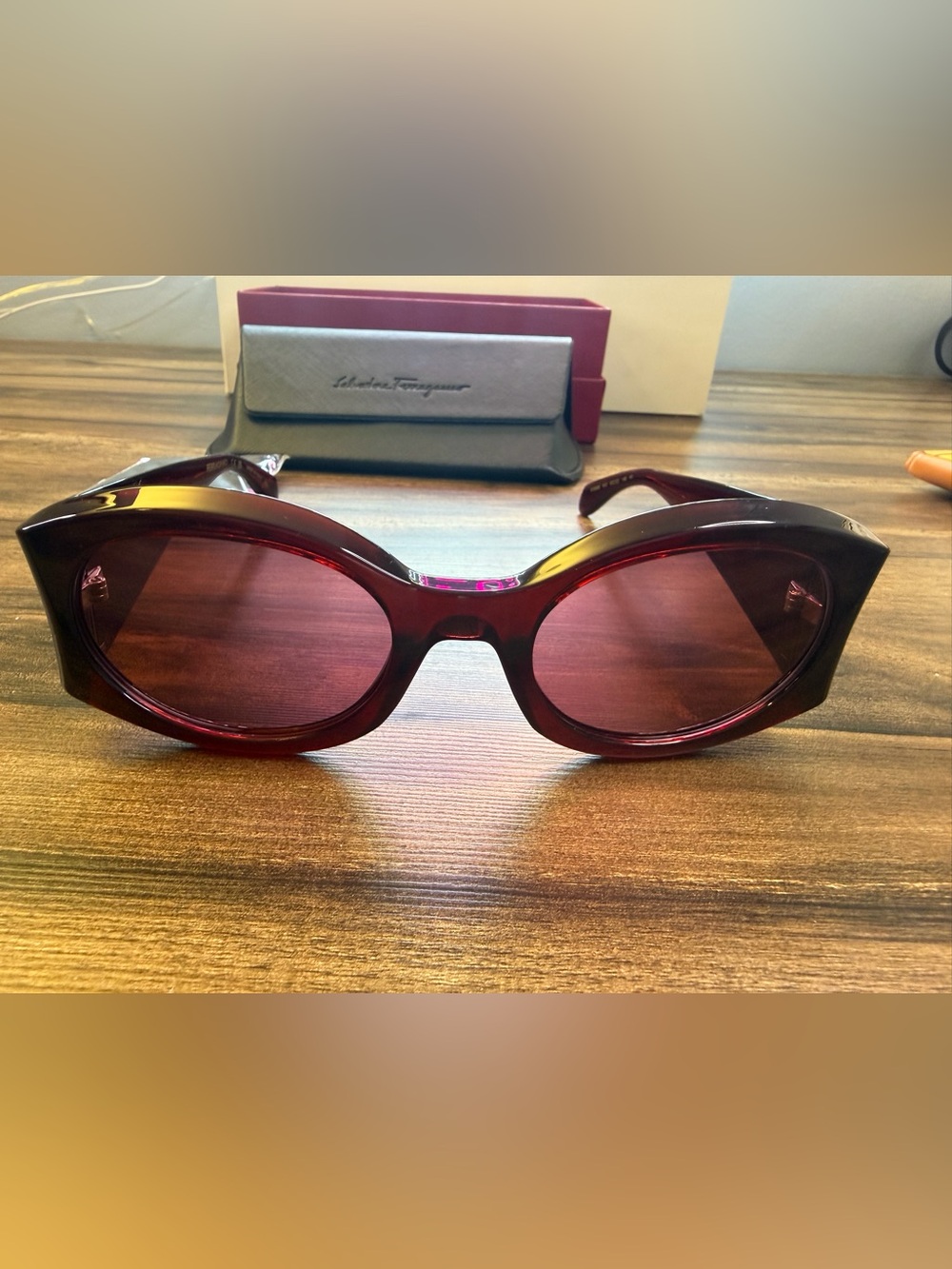 Ferragamo Salvatore Burgundy Oval Ladies Sunglasses